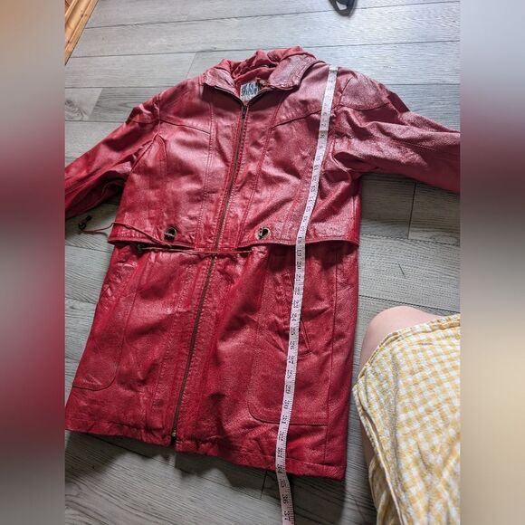 Vintage Fashion Elements 90s 80s Red Leather Jacket Size Large - Picture 3 of 11